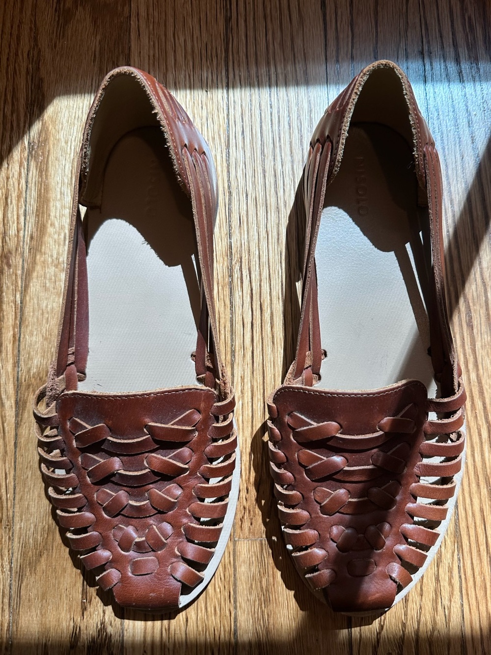 Nisolo Brown Woven Leather Slip-On Flats